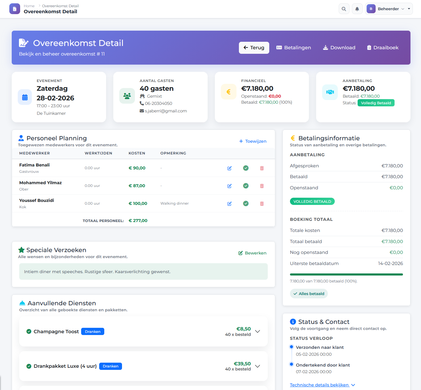 Venuviax Boekingsoverzicht